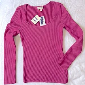 Open Edit fuchsia ribbed knitted long sleeve sweater womens M NWT 🏷️